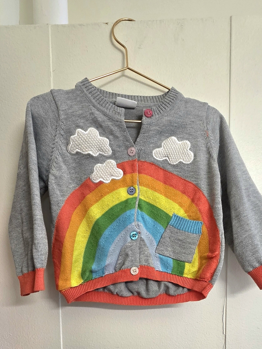 Kids Rainbow Appliqué Knit Cardigan